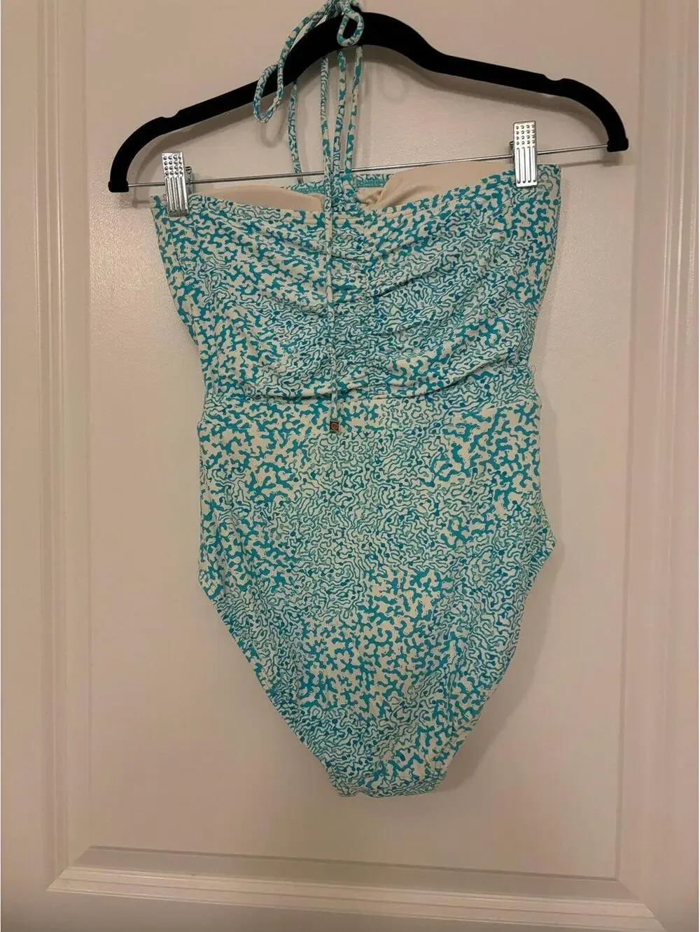 Michael Michael Kors Cutout Halter One Piece Swimsuit Size 4 Blue White